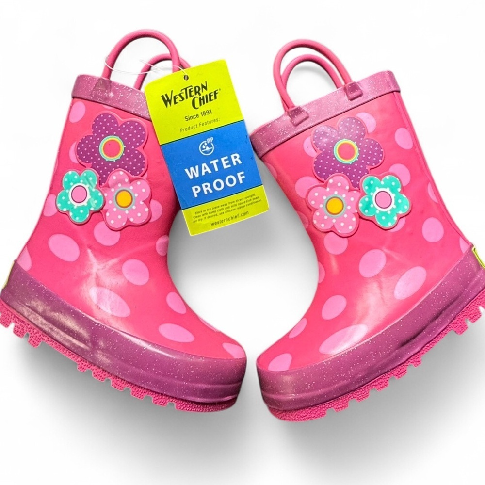 Western Chief Pink and Purple Rain & Snow Boots with Pull-On Handles toddler 6